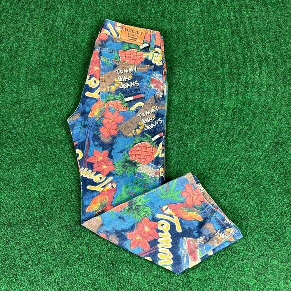 Tommy Hilfiger Denim - Tommy Hilfiger Womens 7 Tropical All over Print Jeans‎ Denim Floral Parrot